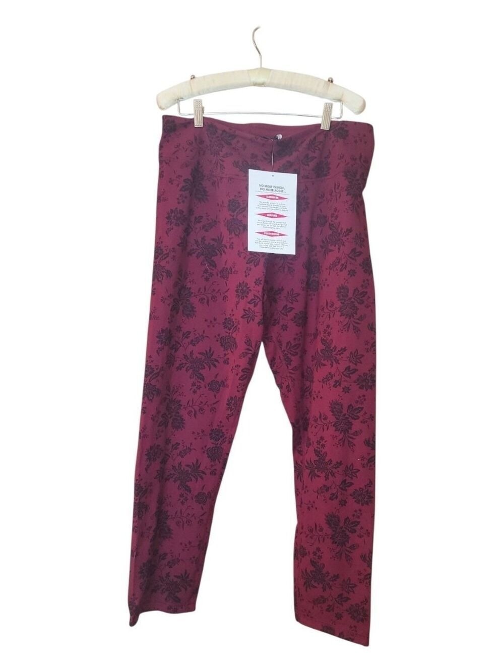 NWT Women With Control Deep Red Print Leggings Slimming L Shaping